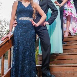 Navy Blue Lace Prom Dress